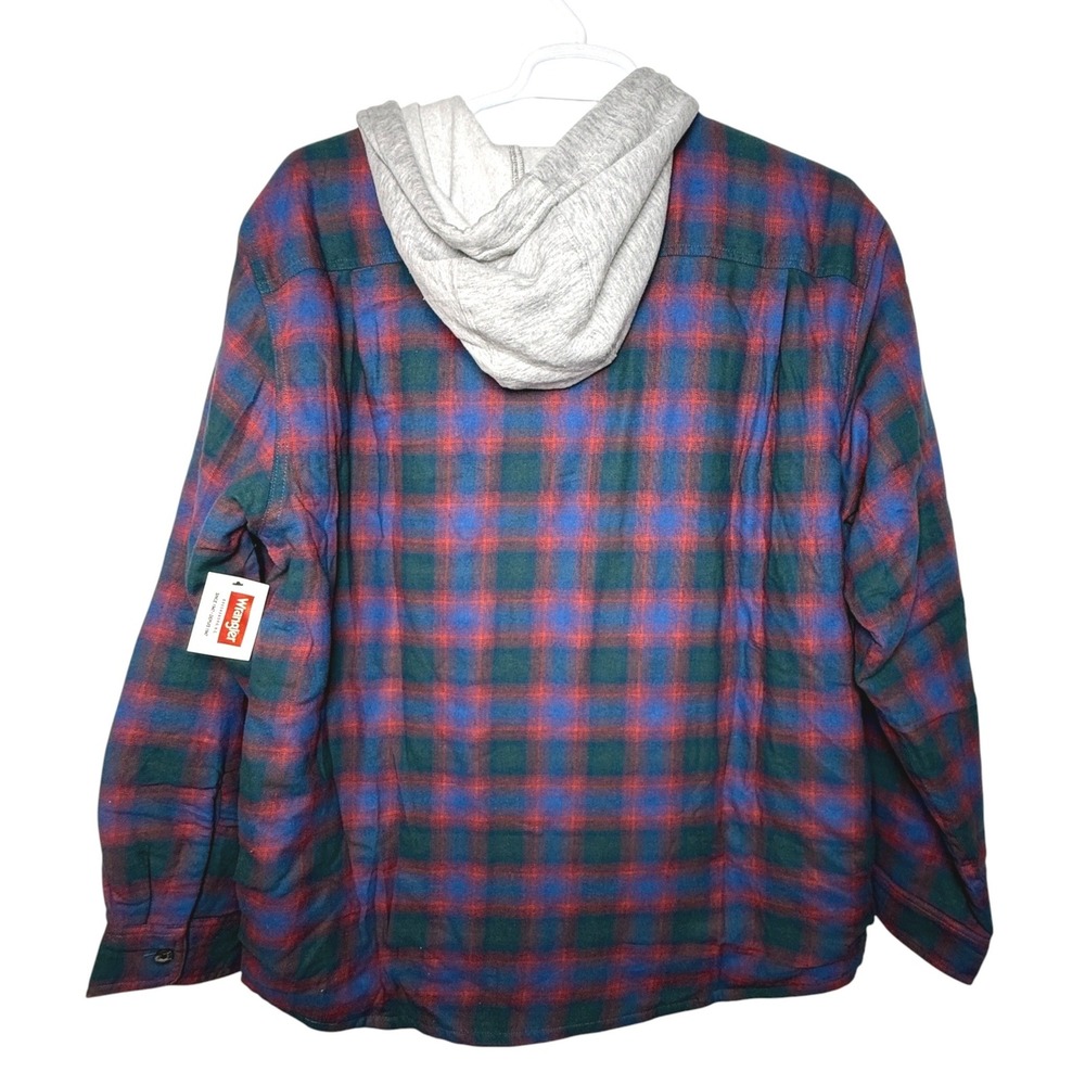 Wrangler Authentics Mens XL Quilted Lined Flannel Hooded Shirt Jacket Plaid NWT - Picture 9 of 16